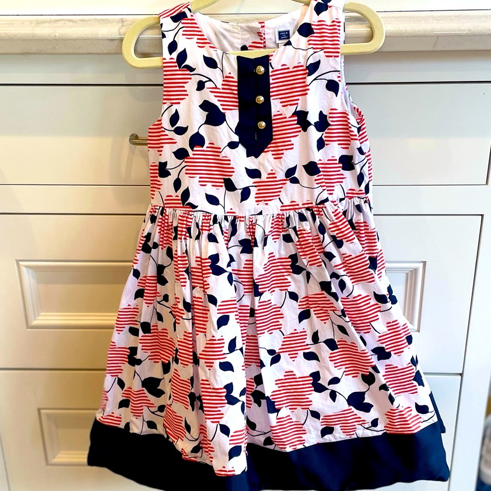 Janie and Jack cute red floral dress with gold top buttons